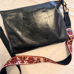 Isabel Marant Nessah Black Crossbody Bag with Patterned Strap